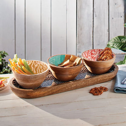 Wooden Bowl and Tray Set, 4 Piece