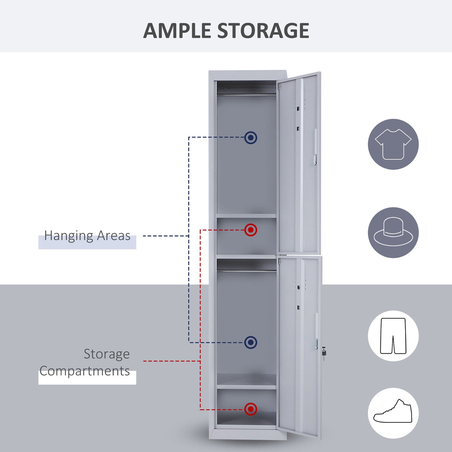 1.8M Locker Office Cabinet Storage Cold Rolled Steel W/ Storage Shelves Grey