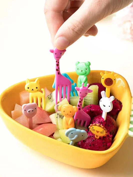 10Pcs Animal Farm Fruit Fork Mini Cartoon Children Snack Cake Dessert Food Pick Toothpick Bento Lunches Party Decor Random Color