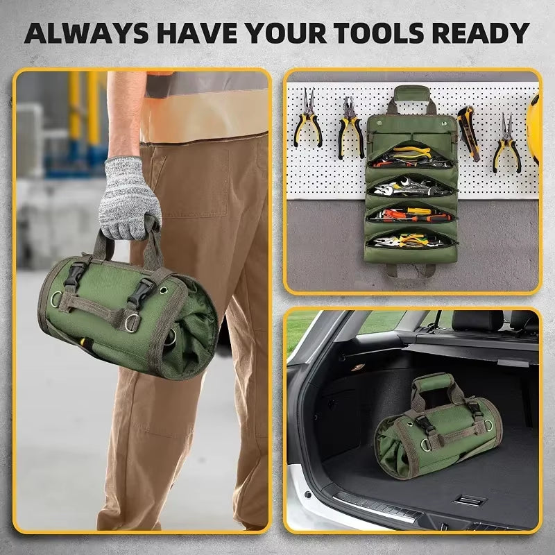 Multi-Purpose Tool Bag Portable Tool Organizer Carrier Bag Space-Saving Roll up Tool Bag for Mechanic/Electrician/Motorcycle