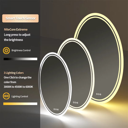 Luxury Oval Bathroom LED Mirror Backlit LED Bathroom Wall Mirror with Demister for Home Hotel Salon Beauty Decorative