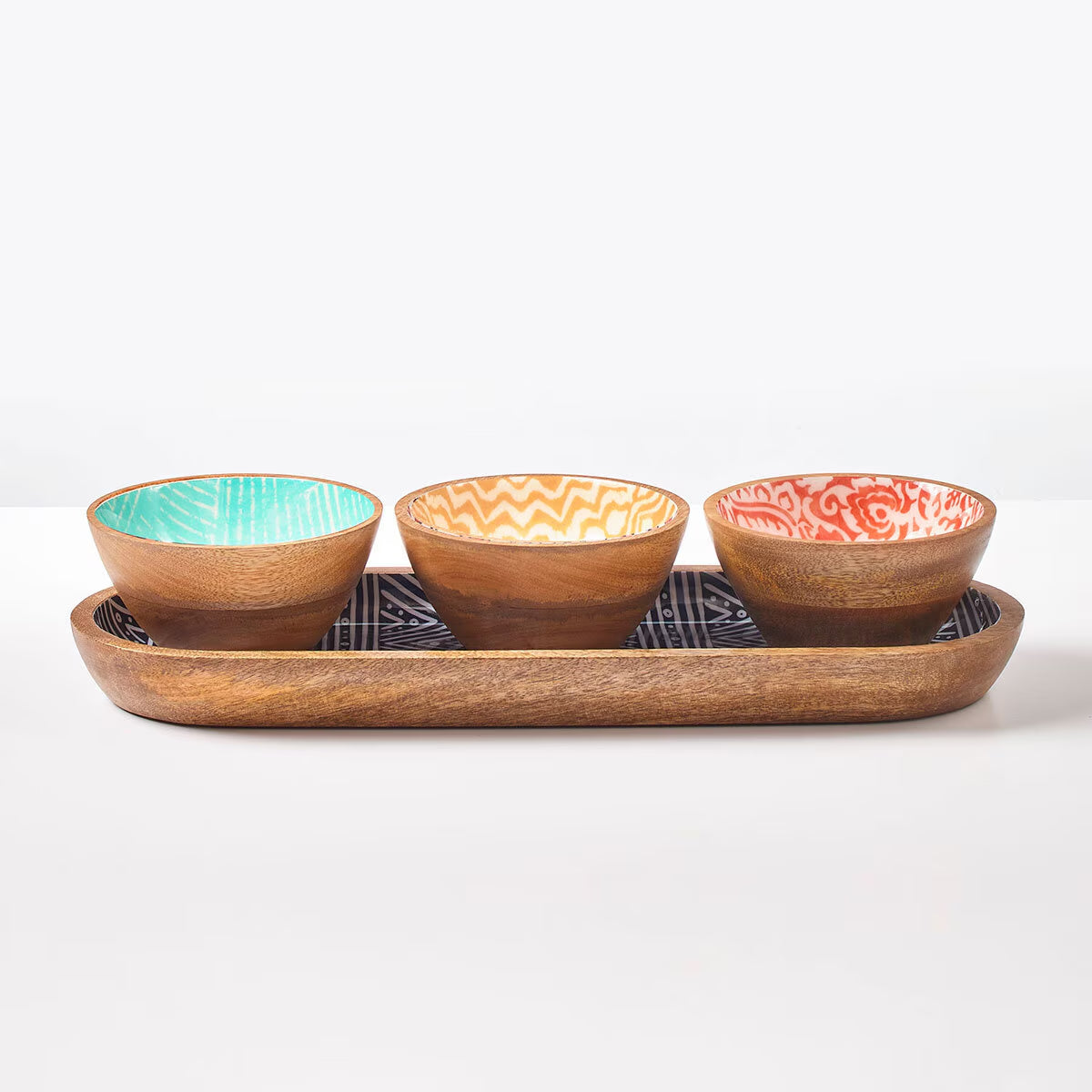 Wooden Bowl and Tray Set, 4 Piece