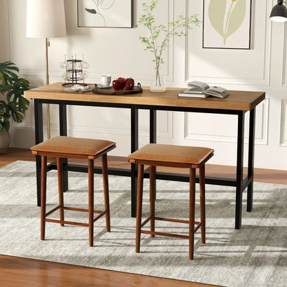 Set of 2 69Cm Dining Barstools with Footrest & Removable Cushion