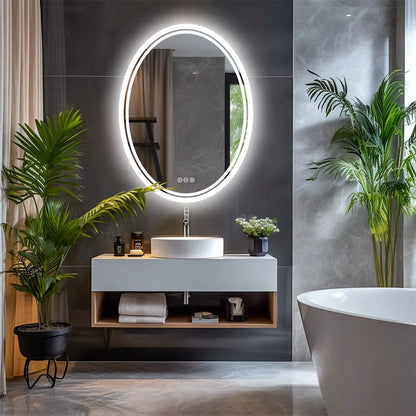 Luxury Oval Bathroom LED Mirror Backlit LED Bathroom Wall Mirror with Demister for Home Hotel Salon Beauty Decorative