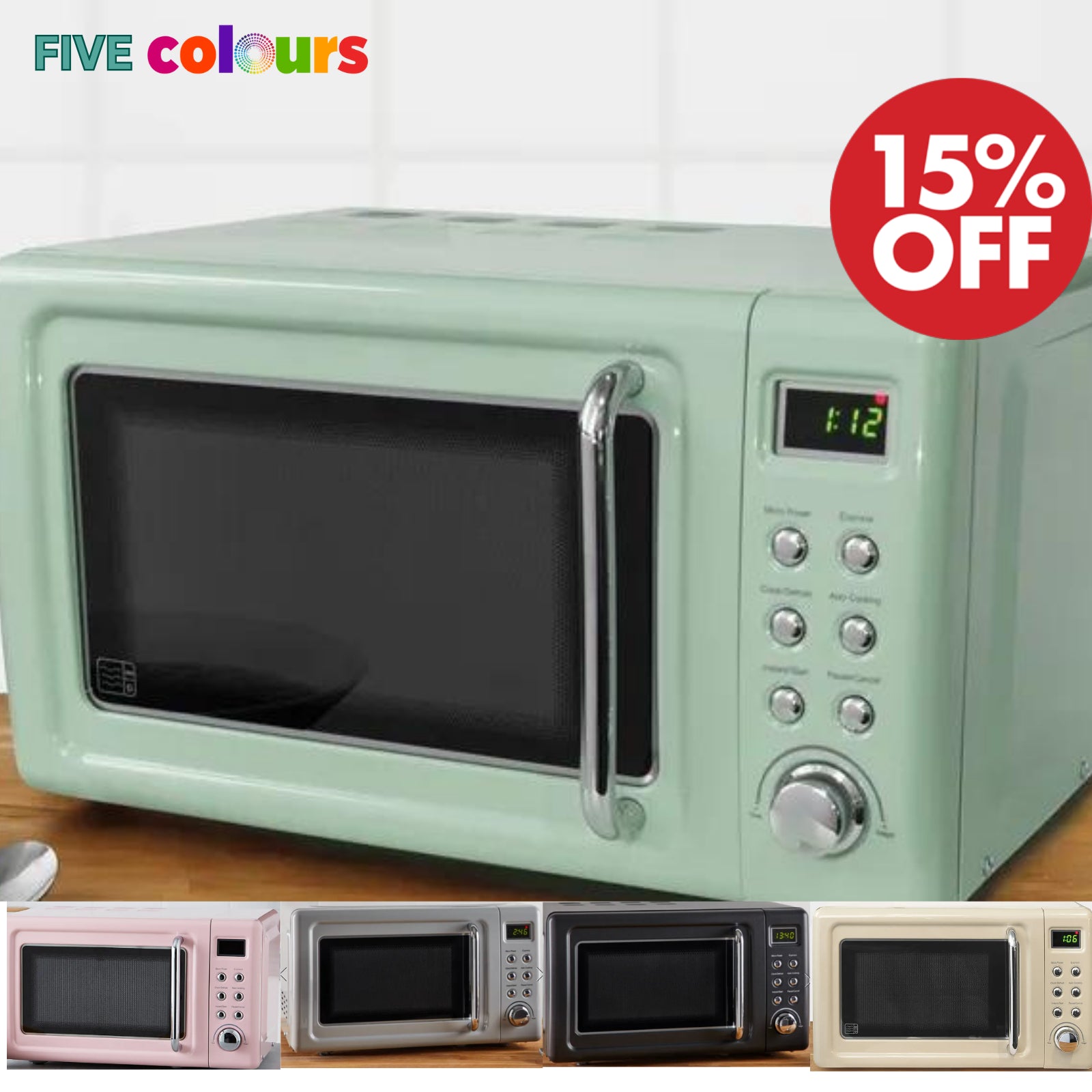 New Retro Style Digital Microwave 20 Litre 800W Kitchen Oven Appliances 5 Colors