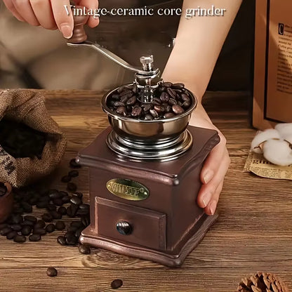 1Set Wooden Vintage Manual Bean Grinder Press Pot Set Coffee Home Handheld Coffee Bean Grinder Gift Box Set of Boutique Kitchen