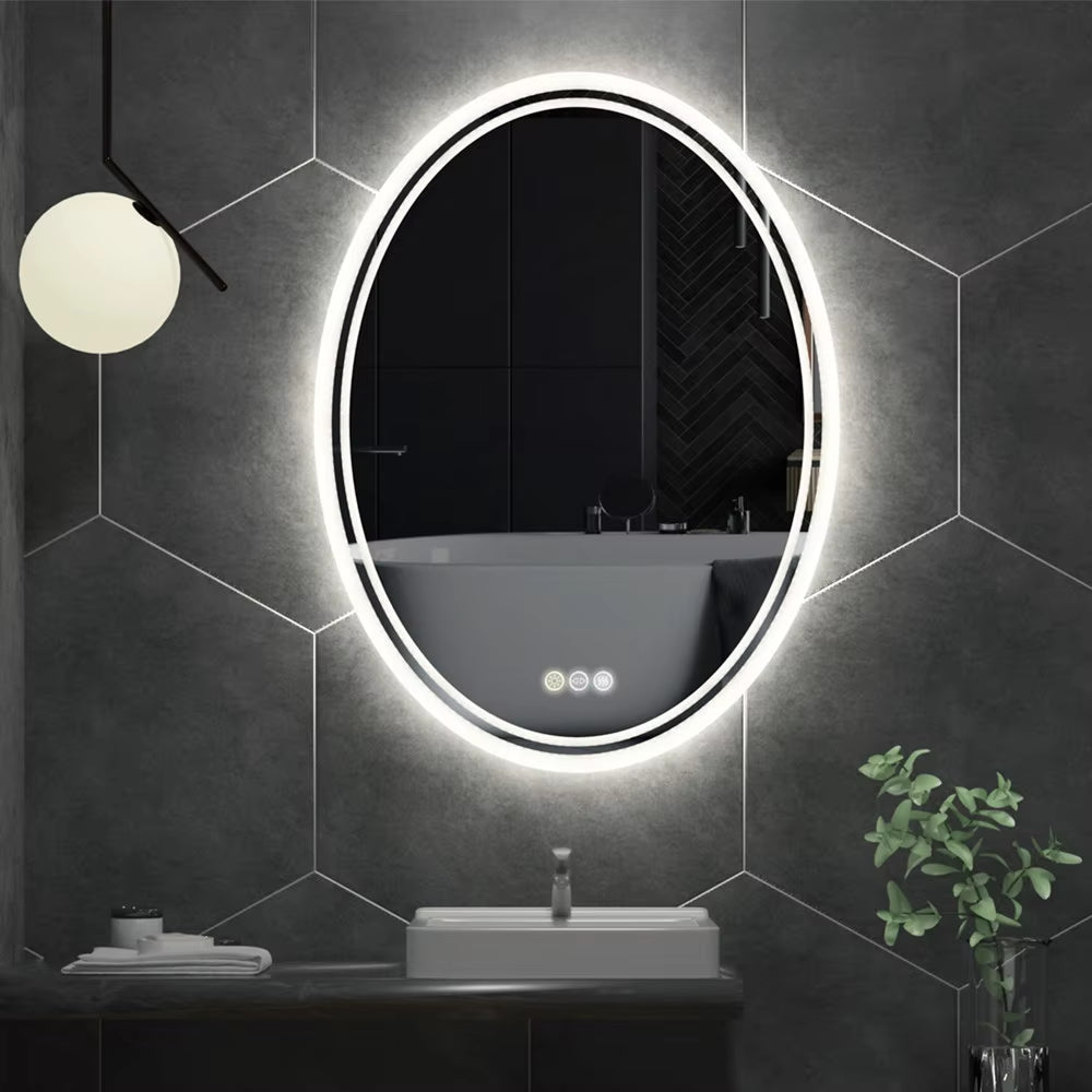 Luxury Oval Bathroom LED Mirror Backlit LED Bathroom Wall Mirror with Demister for Home Hotel Salon Beauty Decorative