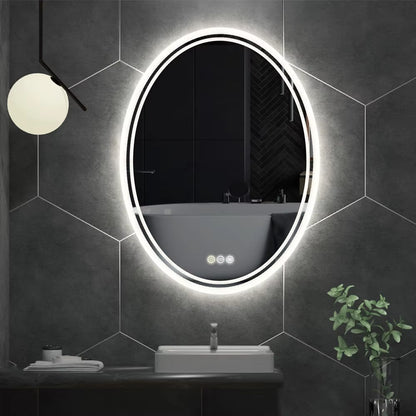 Luxury Oval Bathroom LED Mirror Backlit LED Bathroom Wall Mirror with Demister for Home Hotel Salon Beauty Decorative