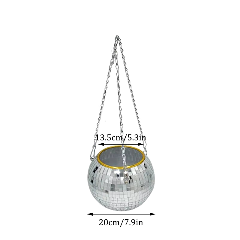 1PC Disco Ball Creative round Flowerpot Hanging Basket Plastic Glass Mirror Plant Planting Pot Succulent Slivery