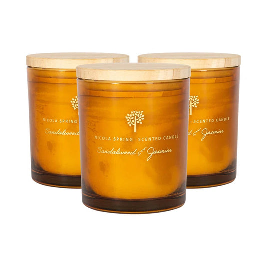 Sandalwood & Jasmine Scented Jar Candle with Glass Holder